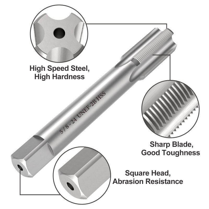 S-Union New 5/8"-24 UNEF Tap and Die Set, UNEF Machine Thread Right Hand Tap and UNEF Round Thread Die - Image 3